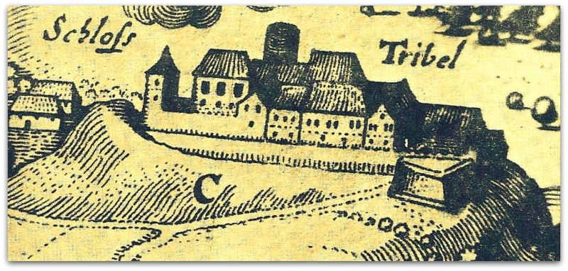 stará kresba - Třebel od severozápadu